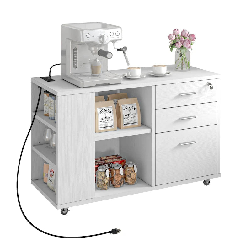 Meuble Classeur en Bois avec Station de Charge Classeur Latéral Mobile Verrouillable Compatible avec les Dossiers de Taille A4 Lettre Légal
