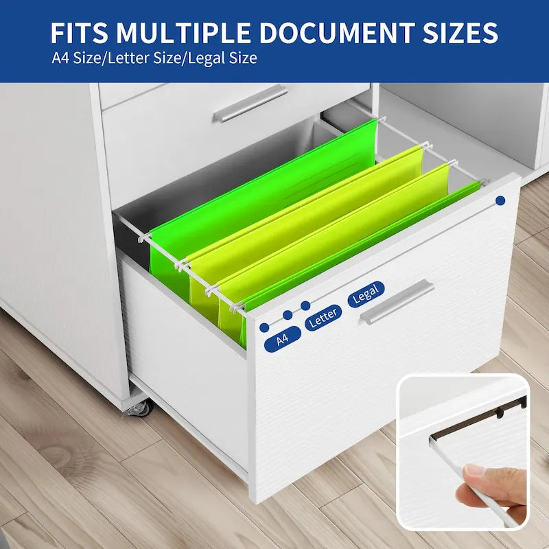 Meuble Classeur en Bois avec Station de Charge Classeur Latéral Mobile Verrouillable Compatible avec les Dossiers de Taille A4 Lettre Légal