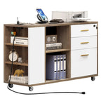 Meuble Classeur en Bois avec Station de Charge Classeur Latéral Mobile Verrouillable Compatible avec les Dossiers de Taille A4 Lettre Légal