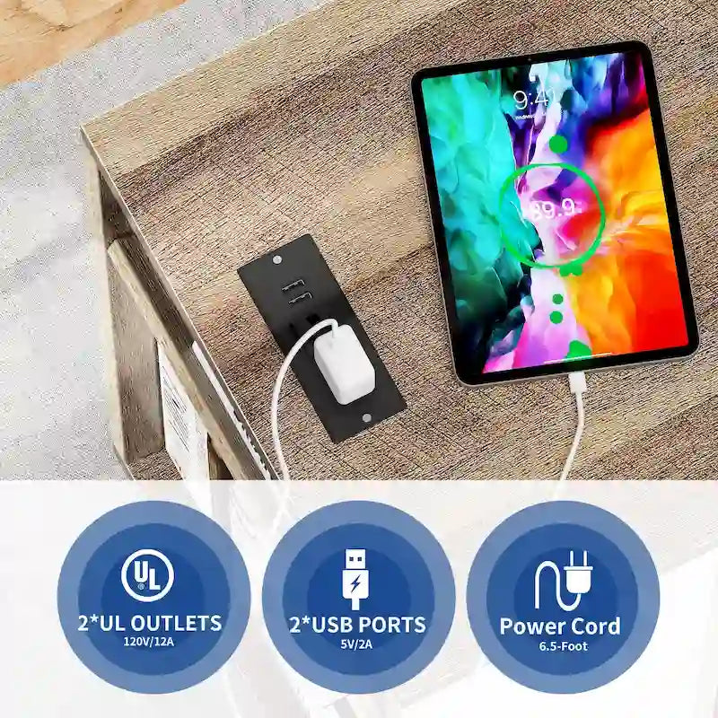 Meuble Classeur en Bois avec Station de Charge Classeur Latéral Mobile Verrouillable Compatible avec les Dossiers de Taille A4 Lettre Légal