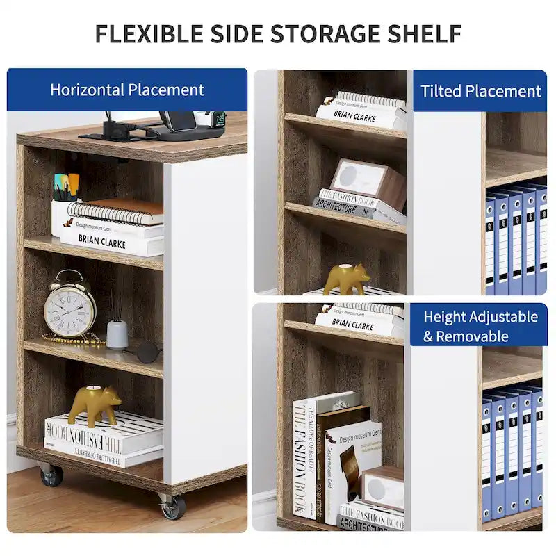 Meuble Classeur en Bois avec Station de Charge Classeur Latéral Mobile Verrouillable Compatible avec les Dossiers de Taille A4 Lettre Légal