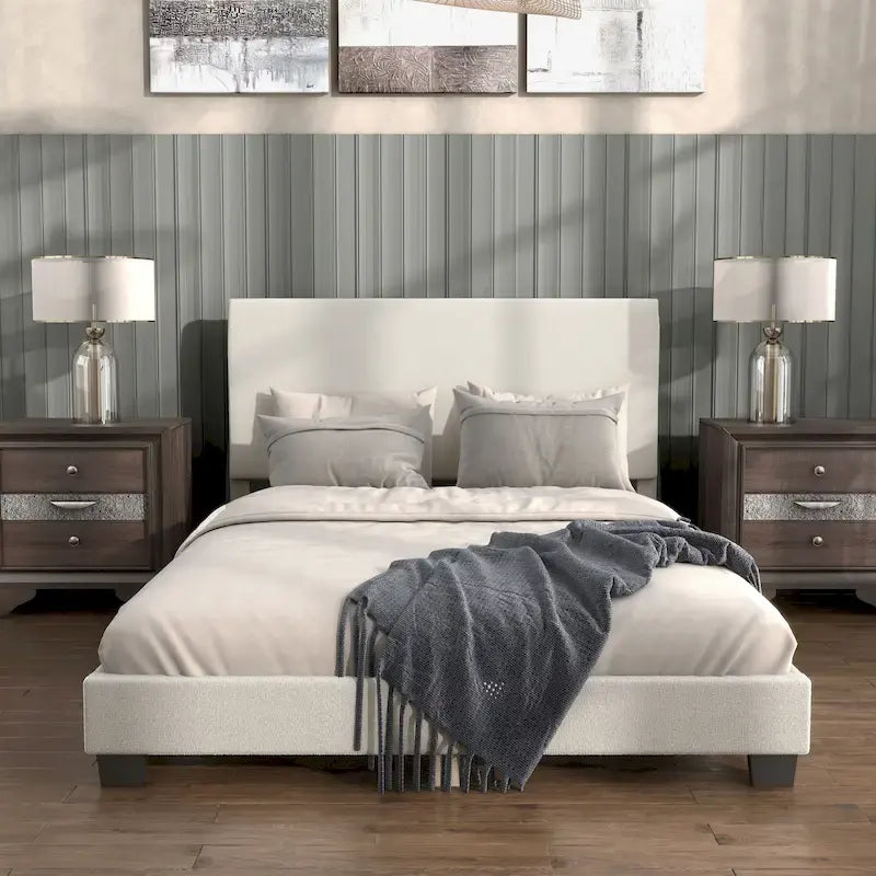 Lit plateforme queen réglable Gail Modern White Boucle