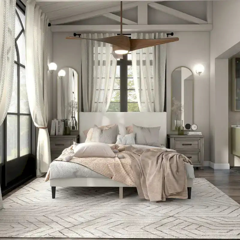 Lit plateforme queen réglable Gail Modern White Boucle