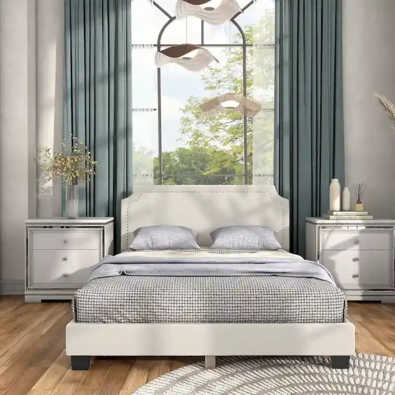 Lit plateforme queen réglable Gail Modern White Boucle