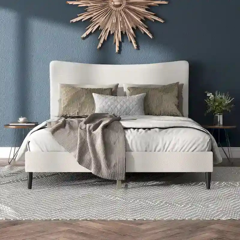 Lit plateforme queen réglable Gail Modern White Boucle