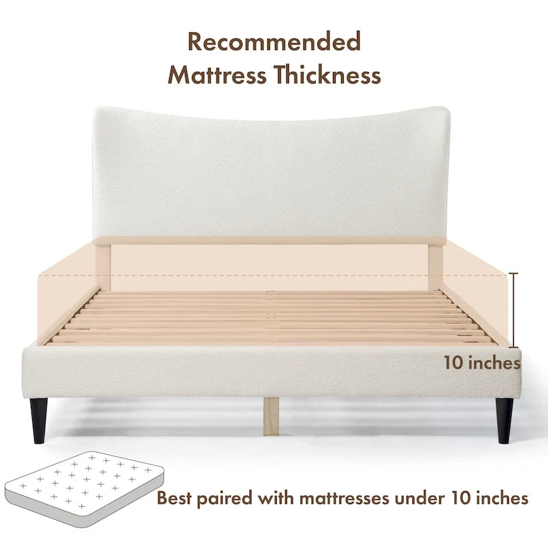 Lit plateforme queen réglable Gail Modern White Boucle