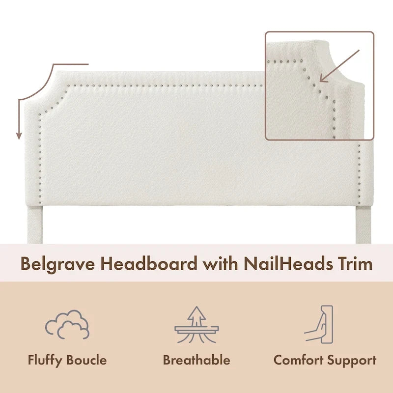 Lit plateforme queen réglable Gail Modern White Boucle