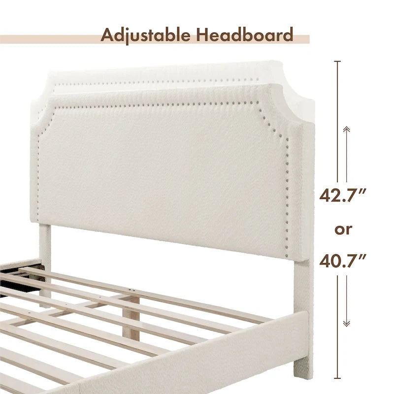 Lit plateforme queen réglable Gail Modern White Boucle
