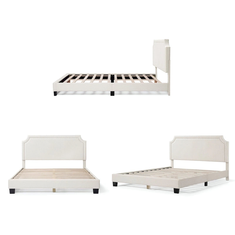 Lit plateforme queen réglable Gail Modern White Boucle