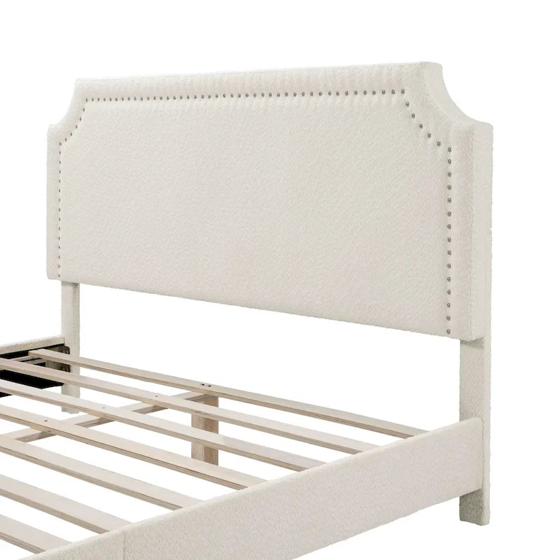 Lit plateforme queen réglable Gail Modern White Boucle