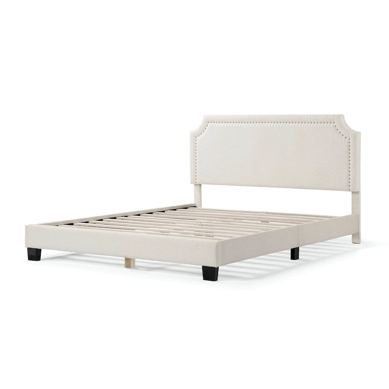 Lit plateforme queen réglable Gail Modern White Boucle