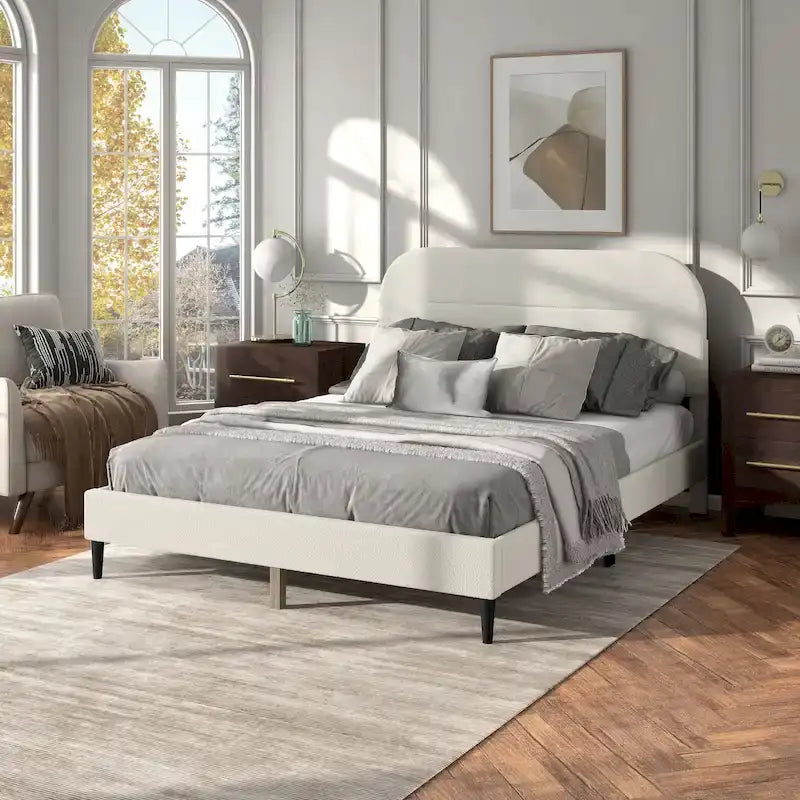Lit plateforme queen réglable Gail Modern White Boucle