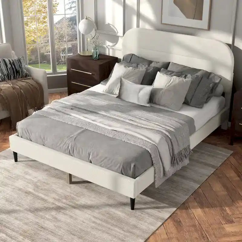 Lit plateforme queen réglable Gail Modern White Boucle