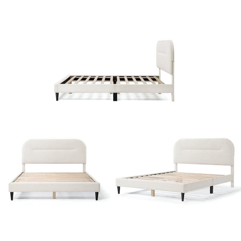 Lit plateforme queen réglable Gail Modern White Boucle