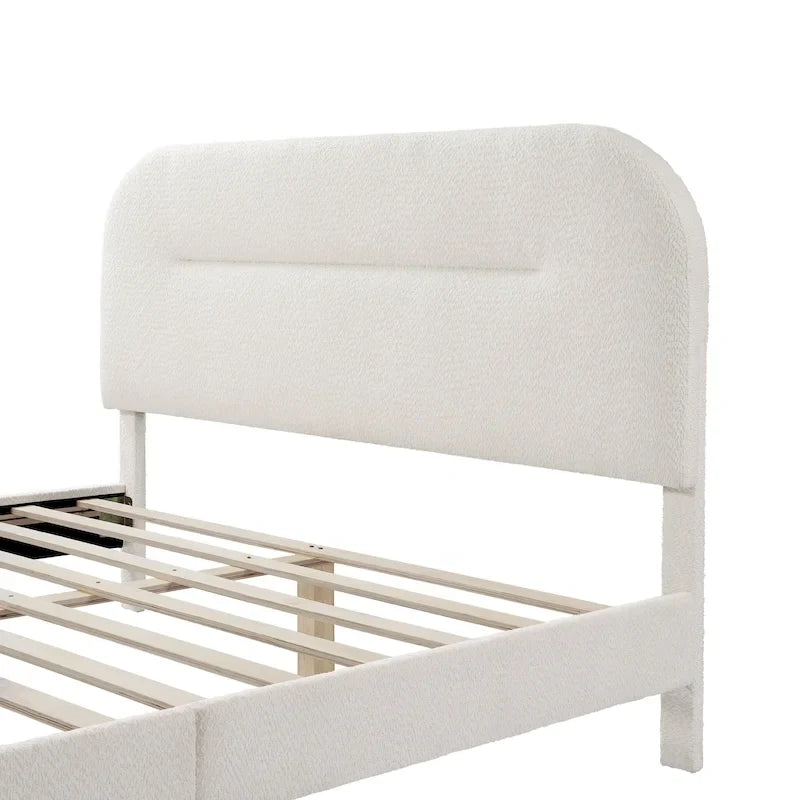 Lit plateforme queen réglable Gail Modern White Boucle