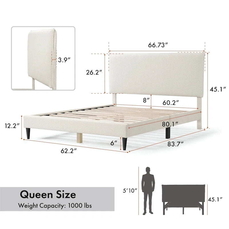 Lit plateforme queen réglable Gail Modern White Boucle