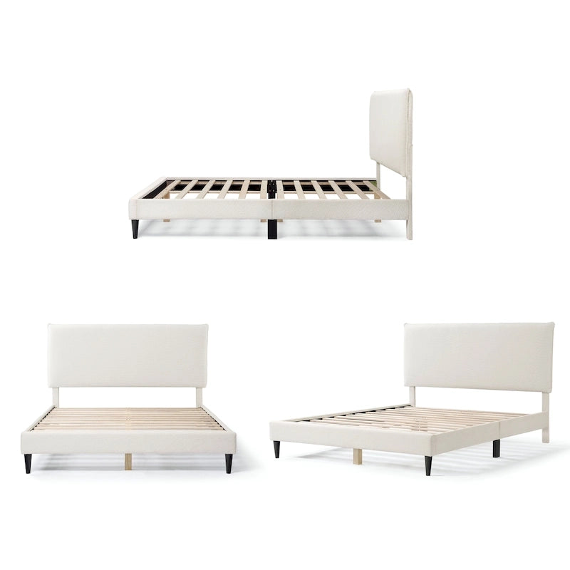 Lit plateforme queen réglable Gail Modern White Boucle