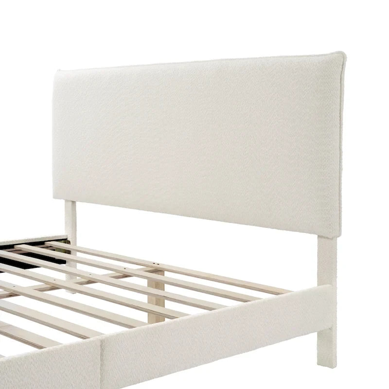 Lit plateforme queen réglable Gail Modern White Boucle