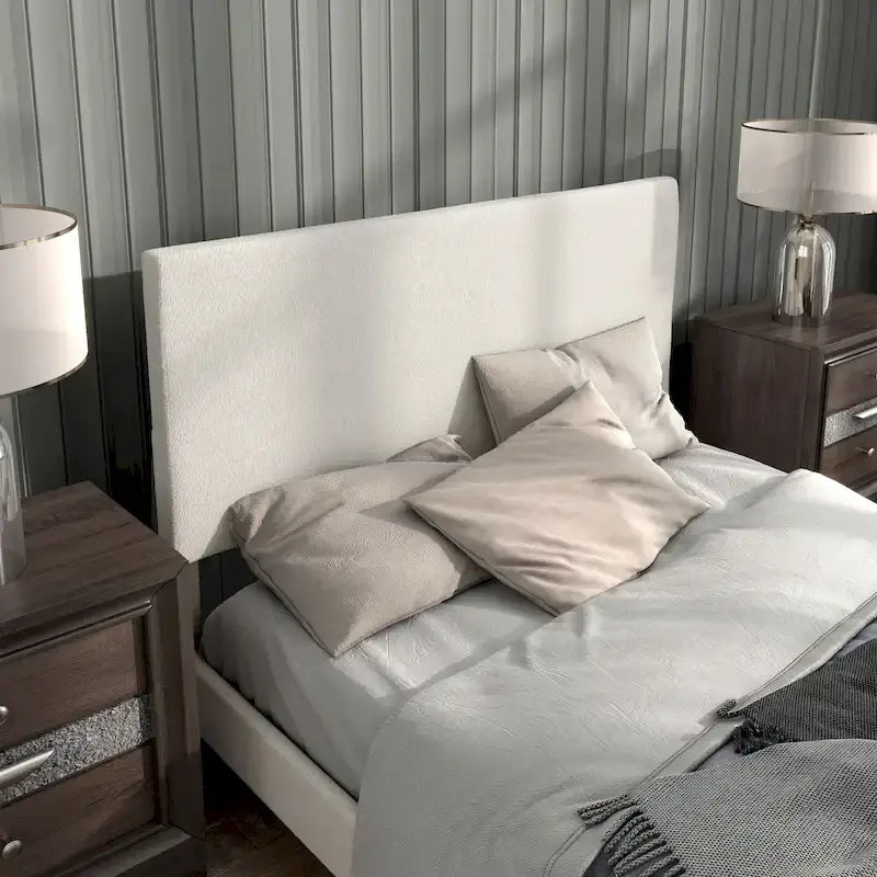 Lit plateforme queen réglable Gail Modern White Boucle