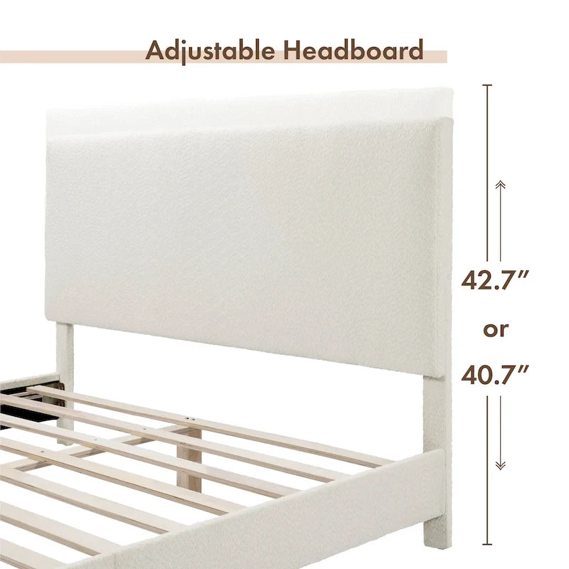 Lit plateforme queen réglable Gail Modern White Boucle