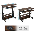 Table d'appoint portable réglable en hauteur avec station de chargement, pour canapé, lit, ordinateur portable