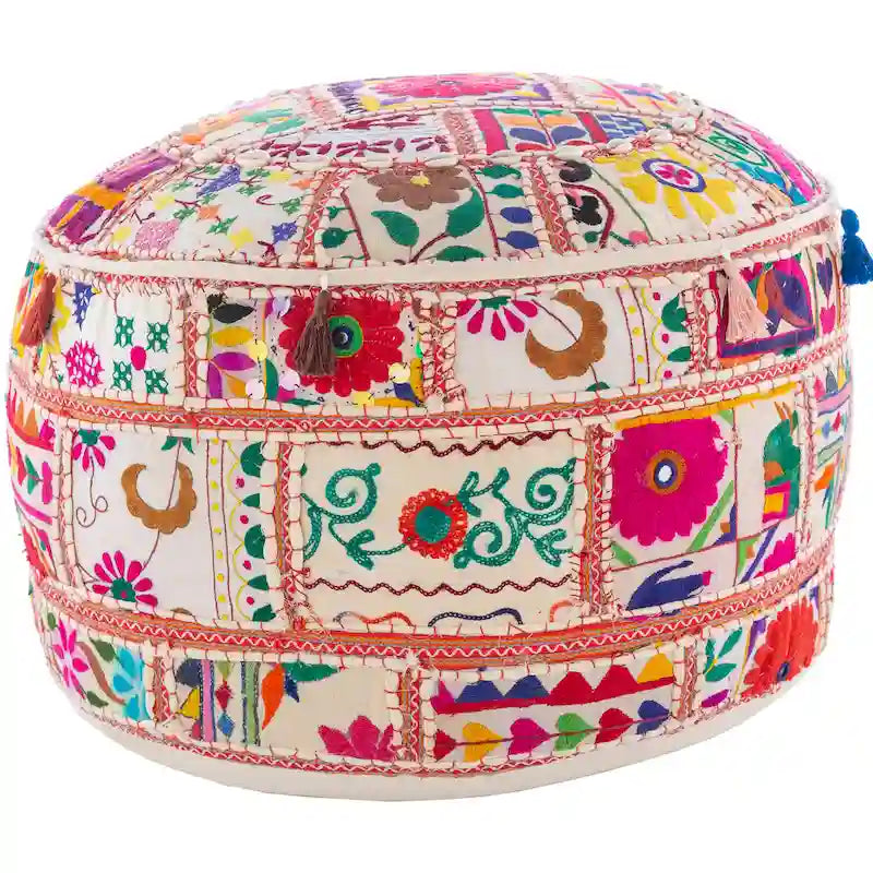 Pouf rond en coton géométrique Acle de 22 pouces