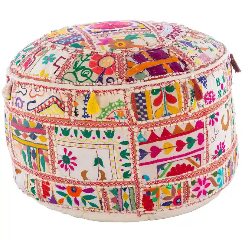 Pouf rond en coton géométrique Acle de 22 pouces
