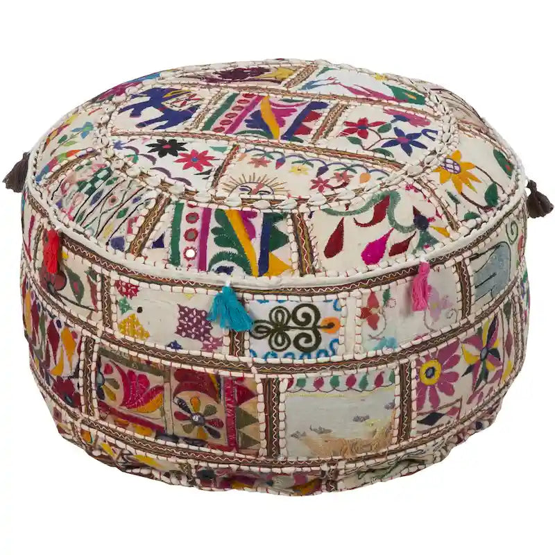 Pouf rond en coton géométrique Acle de 22 pouces