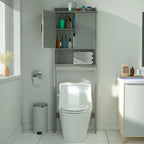 Meuble de rangement pour salle de bain en bambou avec étagère réglable et portes doubles, à placer au-dessus des toilettes