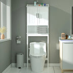Meuble de rangement pour salle de bain en bambou avec étagère réglable et portes doubles, à placer au-dessus des toilettes