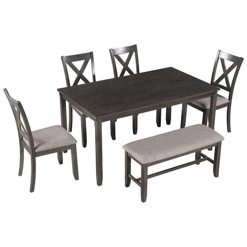 Ensemble de salle à manger en bois 6 pièces avec banc et 4 chaises de salle à manger