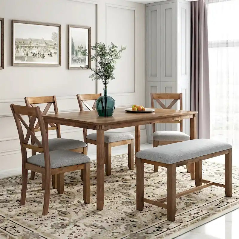 Ensemble de salle à manger en bois 6 pièces avec banc et 4 chaises de salle à manger