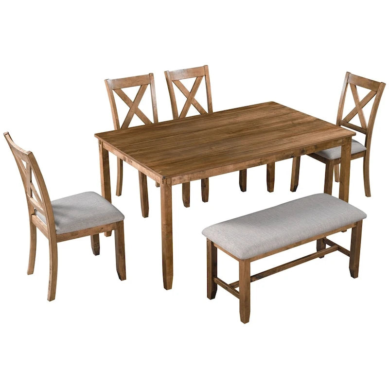 Ensemble de salle à manger en bois 6 pièces avec banc et 4 chaises de salle à manger