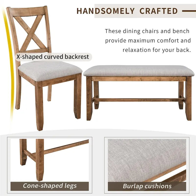 Ensemble de salle à manger en bois 6 pièces avec banc et 4 chaises de salle à manger