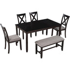 Ensemble de salle à manger en bois 6 pièces avec banc et 4 chaises de salle à manger