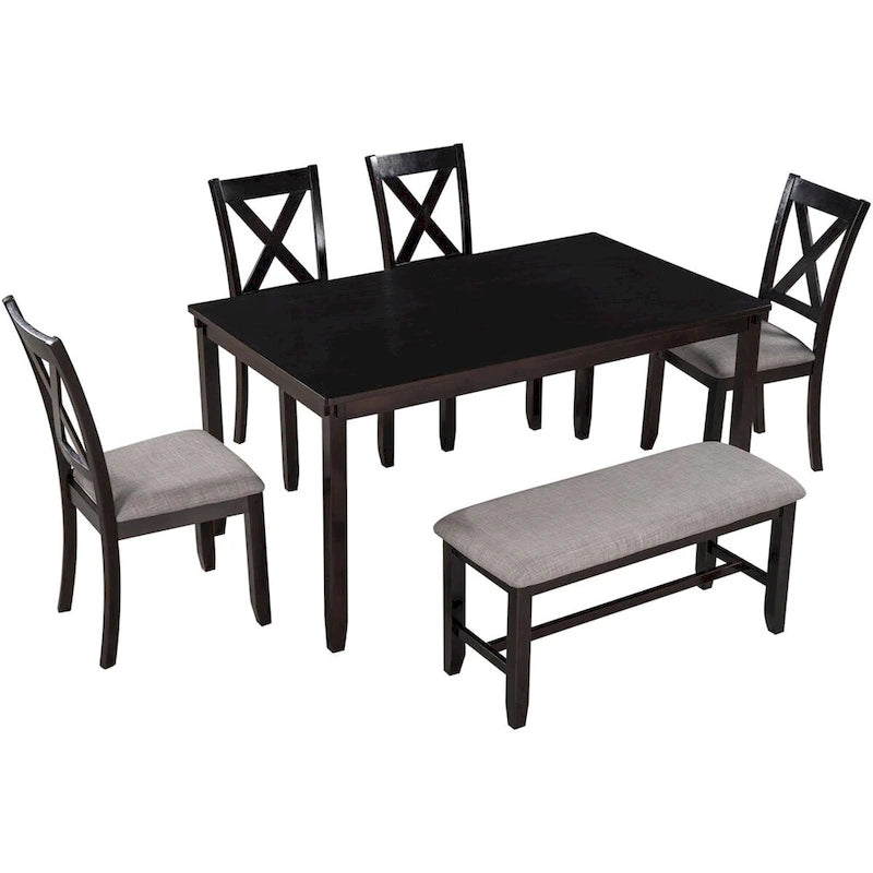 Ensemble de salle à manger en bois 6 pièces avec banc et 4 chaises de salle à manger