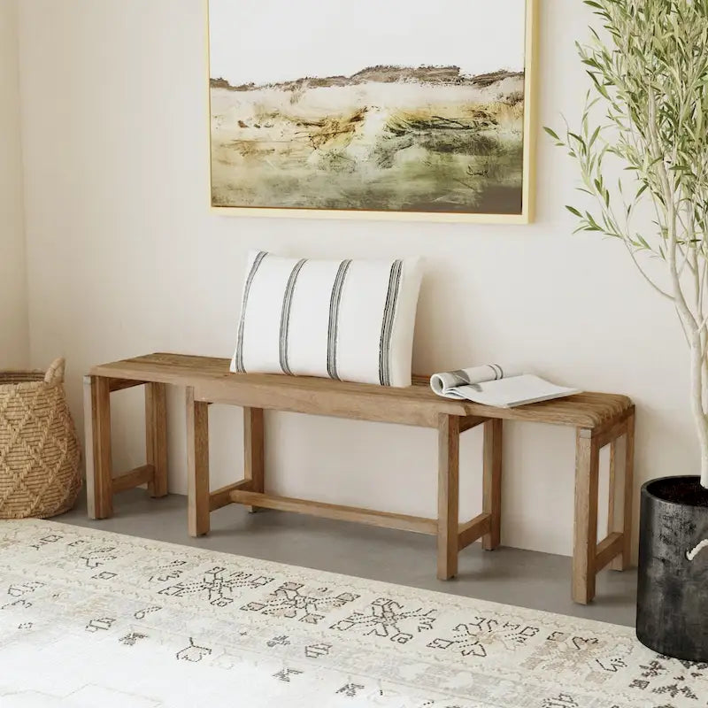 Natural Solid Mango Wood Extendable Bench by East at Main