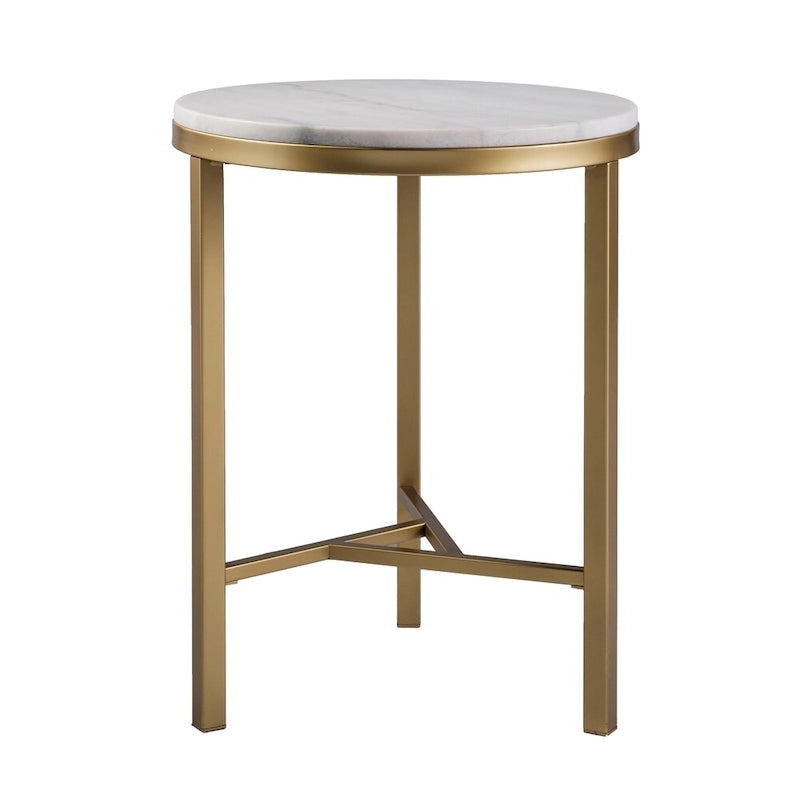 Table d'appoint Garzeaux Mid Century en marbre ivoire et or