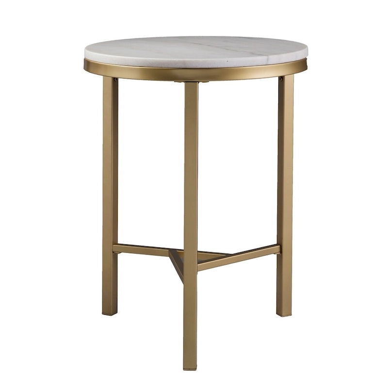 Table d'appoint Garzeaux Mid Century en marbre ivoire et or