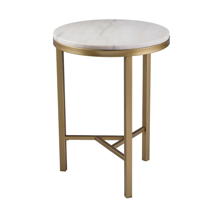 Table d'appoint Garzeaux Mid Century en marbre ivoire et or