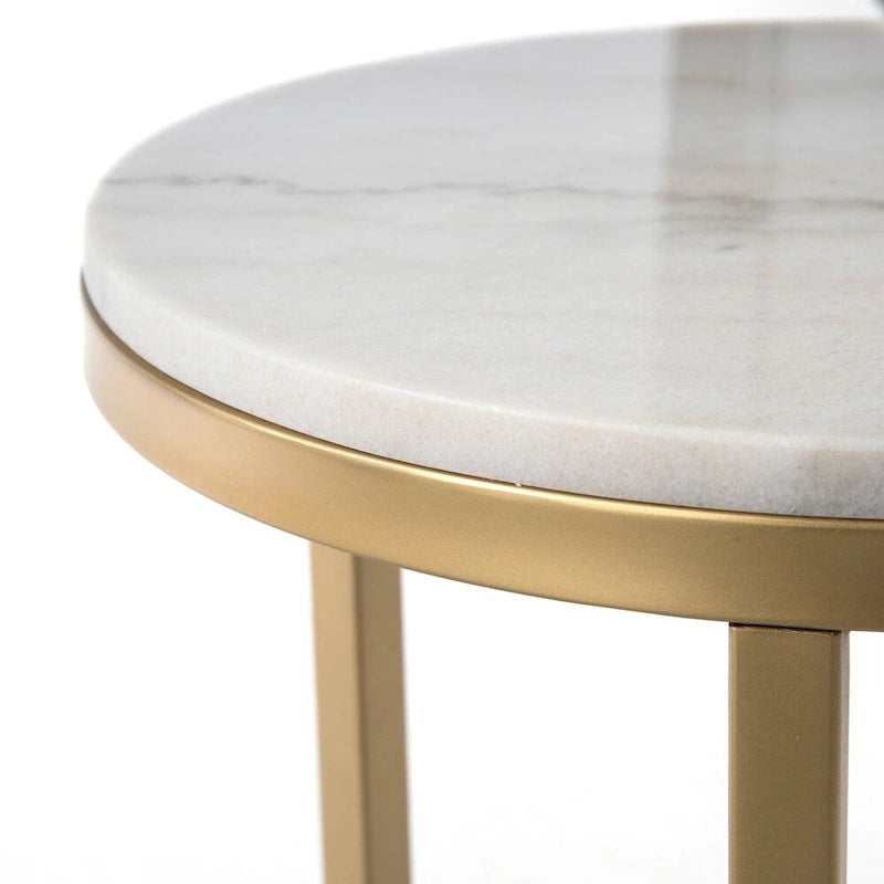 Table d'appoint Garzeaux Mid Century en marbre ivoire et or