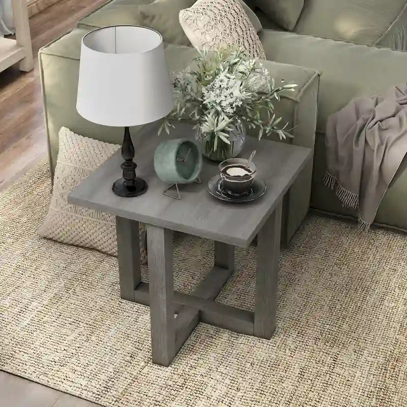 Table d'appoint en bois gris clair de 24 pouces de style transitionnel