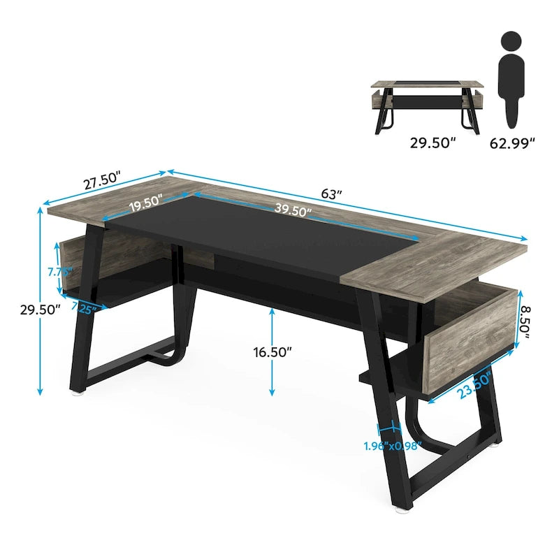 Bureau de direction avec étagère de rangement, poste de travail professionnel, bureau d'écriture pour la pièce du patron