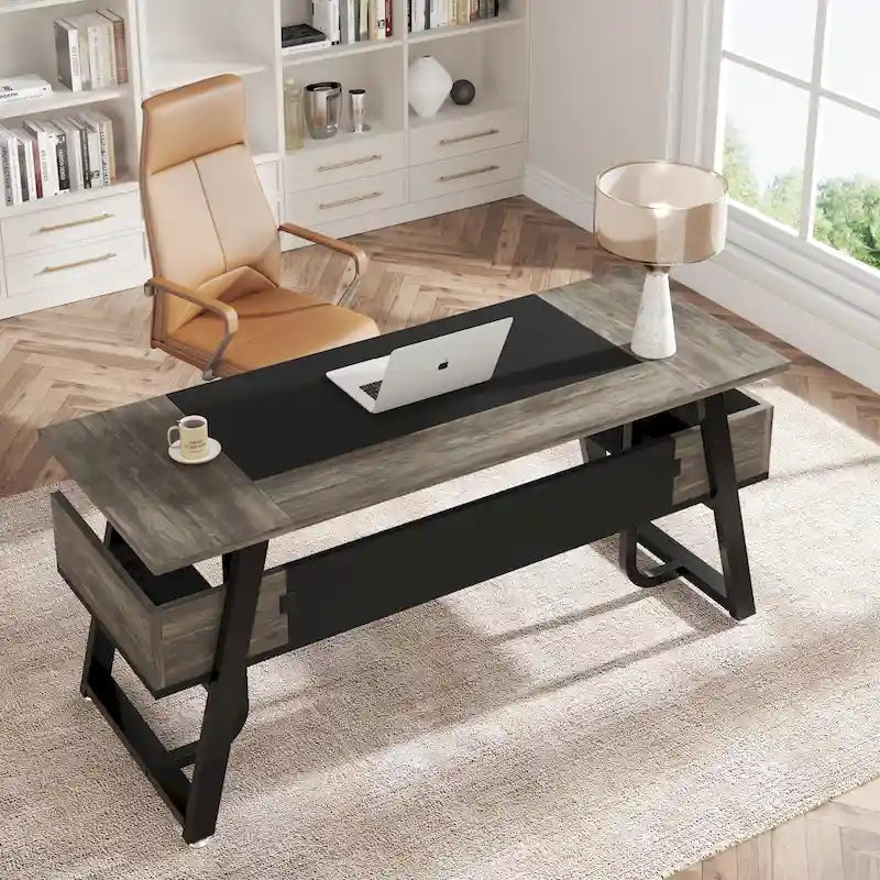 Bureau de direction avec étagère de rangement, poste de travail professionnel, bureau d'écriture pour la pièce du patron