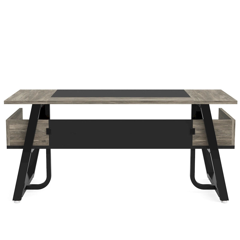 Bureau de direction avec étagère de rangement, poste de travail professionnel, bureau d'écriture pour la pièce du patron