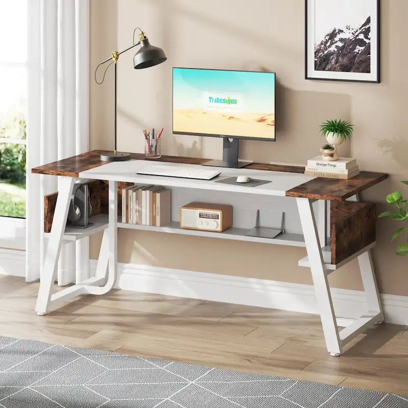 Bureau de direction avec étagère de rangement, poste de travail professionnel, bureau d'écriture pour la pièce du patron