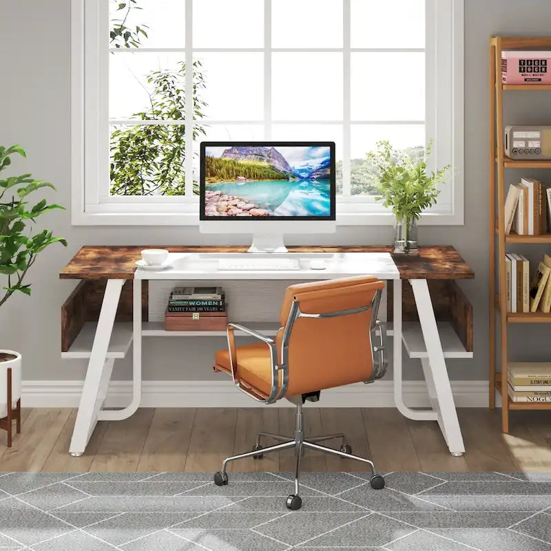 Bureau de direction avec étagère de rangement, poste de travail professionnel, bureau d'écriture pour la pièce du patron