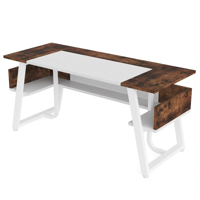 Bureau de direction avec étagère de rangement, poste de travail professionnel, bureau d'écriture pour la pièce du patron