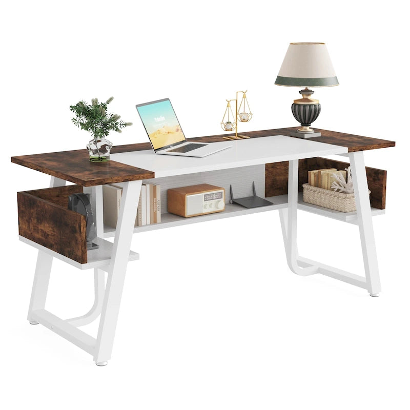 Bureau de direction avec étagère de rangement, poste de travail professionnel, bureau d'écriture pour la pièce du patron