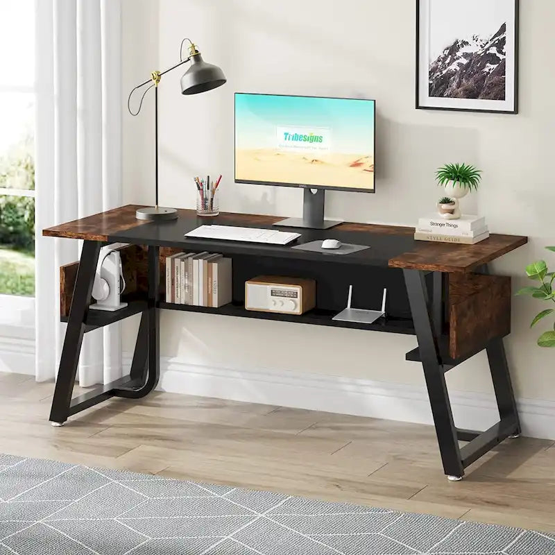 Bureau de direction avec étagère de rangement, poste de travail professionnel, bureau d'écriture pour la pièce du patron